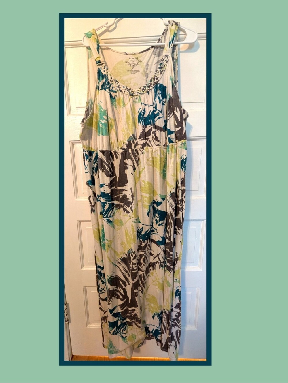 Sonoma Printed Tank Maxi Dress - White, Teal & Lime, And Gray, Size 3X